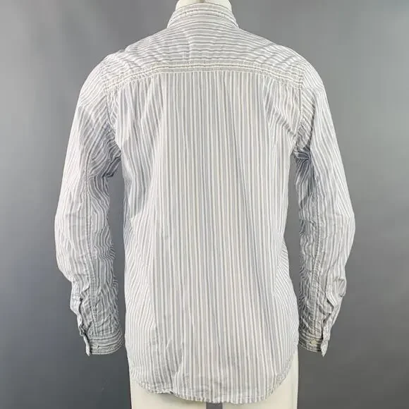 UNDERCOVER SS17 Size M White Stripe Cotton Ruched One Pocket Long Sleeve Shirt